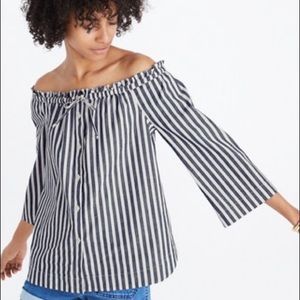 Madewell Shimmer Stripe Off Shoulder Top